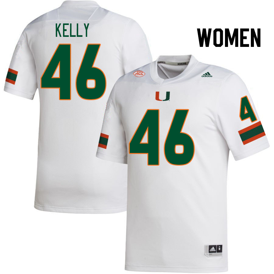 Women #46 Nick Kelly Miami Hurricanes College Football Jerseys Stitched-White - Click Image to Close